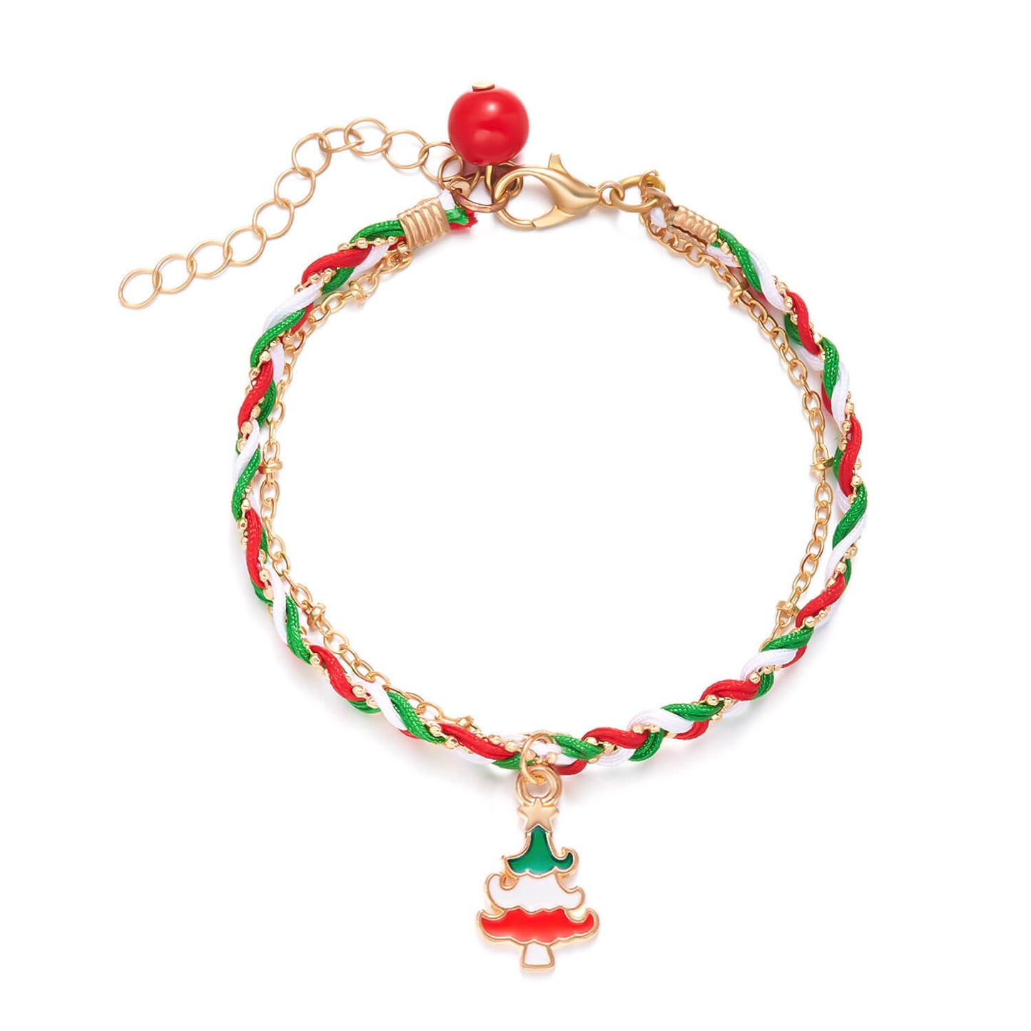 Drop Oil Christmas Tree Bead Braided Twist Bracelet