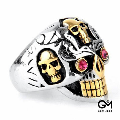 Motorcycle Wind Red Zircon Eye Skull Ring for Men