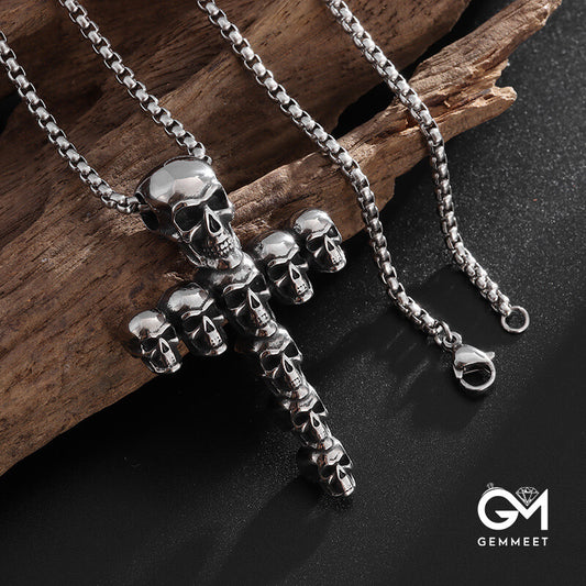 Vintage Cross Alloy Skull Necklace