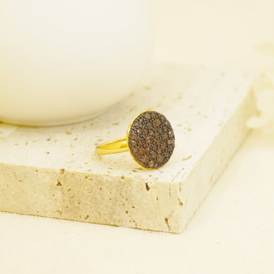 Golden Druzy Brown Stones Signet Ring