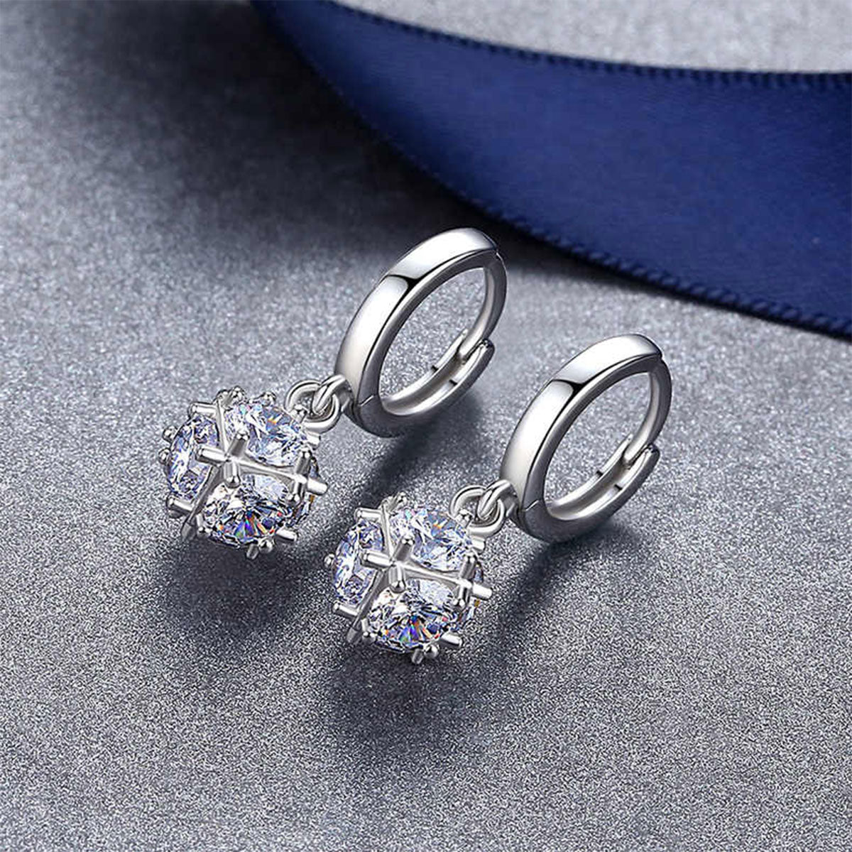 White Gold Shinny Ball Full Stones Dangle Earrings