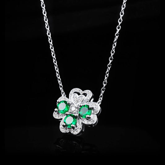 Hollow Classic Four-leaf Clover Emerald Full Stones Chain