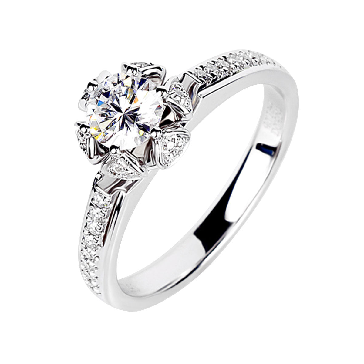 White Gold Rose Shape Adjustable Moissanite Ring