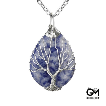 Wrap Silk Tree of Life Lapis Drops Necklace