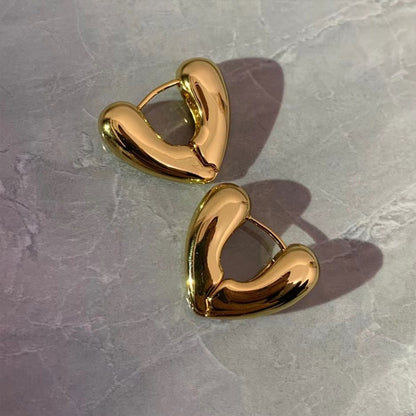 Golden Midi Heart Shape Chunky Hoop Earrings