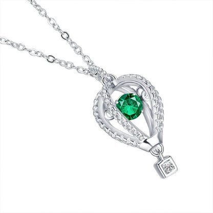 White Gold Balloon Shape Beating Emerald Pendant Chain