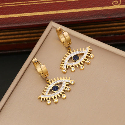 Hollow Evil Eye Cuban Link Bracelet Necklace & Earrings