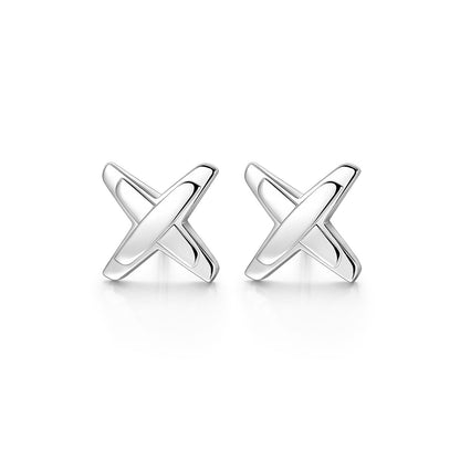 White Gold Cross Darts Stud Earrings