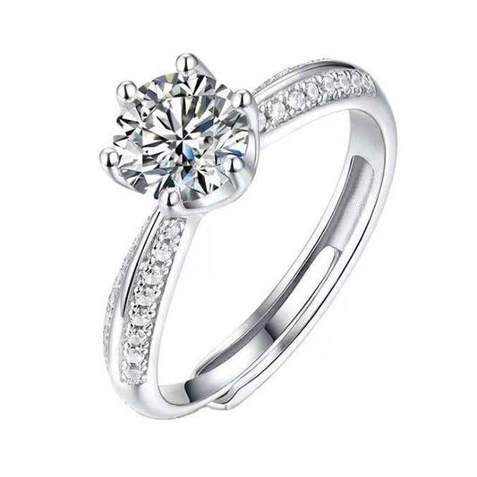 White Gold S925 Channel Setting Stones Adjustable Moissanite Ring