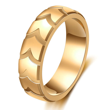 Couple Titanium Steel Rule Tire Pattern Ring