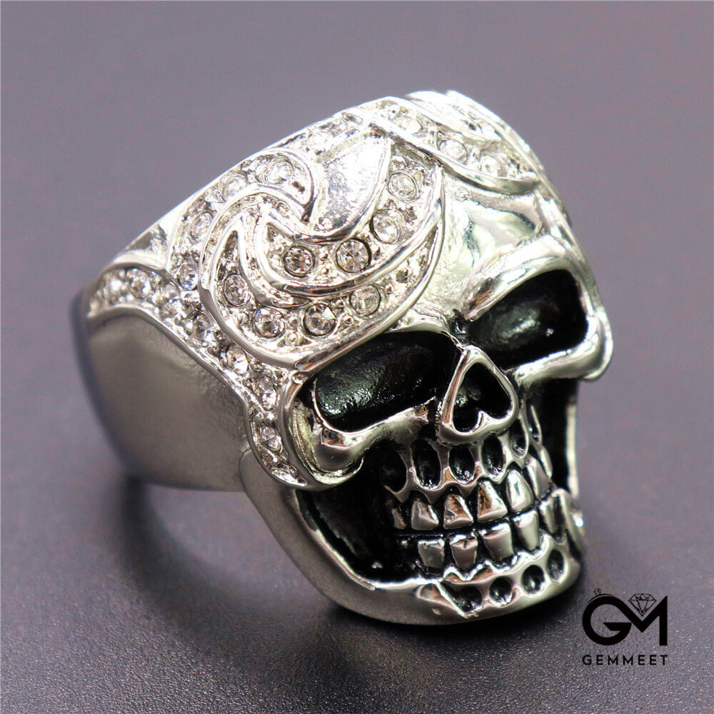 Stainless Steel Crushed Zircon Skull Ring