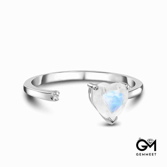 Fashion Moonstone Heart To Heart Open Ring