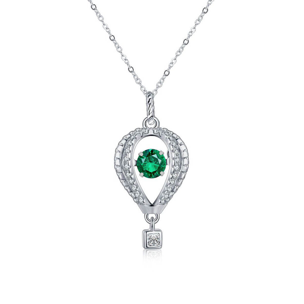 White Gold Balloon Shape Beating Emerald Pendant Chain