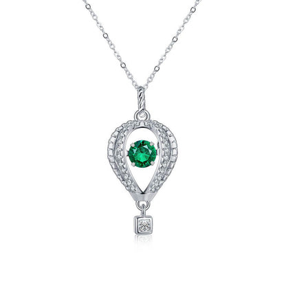 White Gold Balloon Shape Beating Emerald Pendant Chain