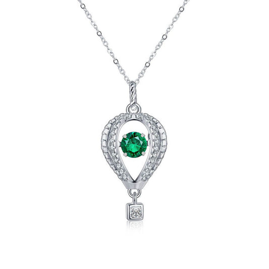 White Gold Balloon Shape Beating Emerald Pendant Chain