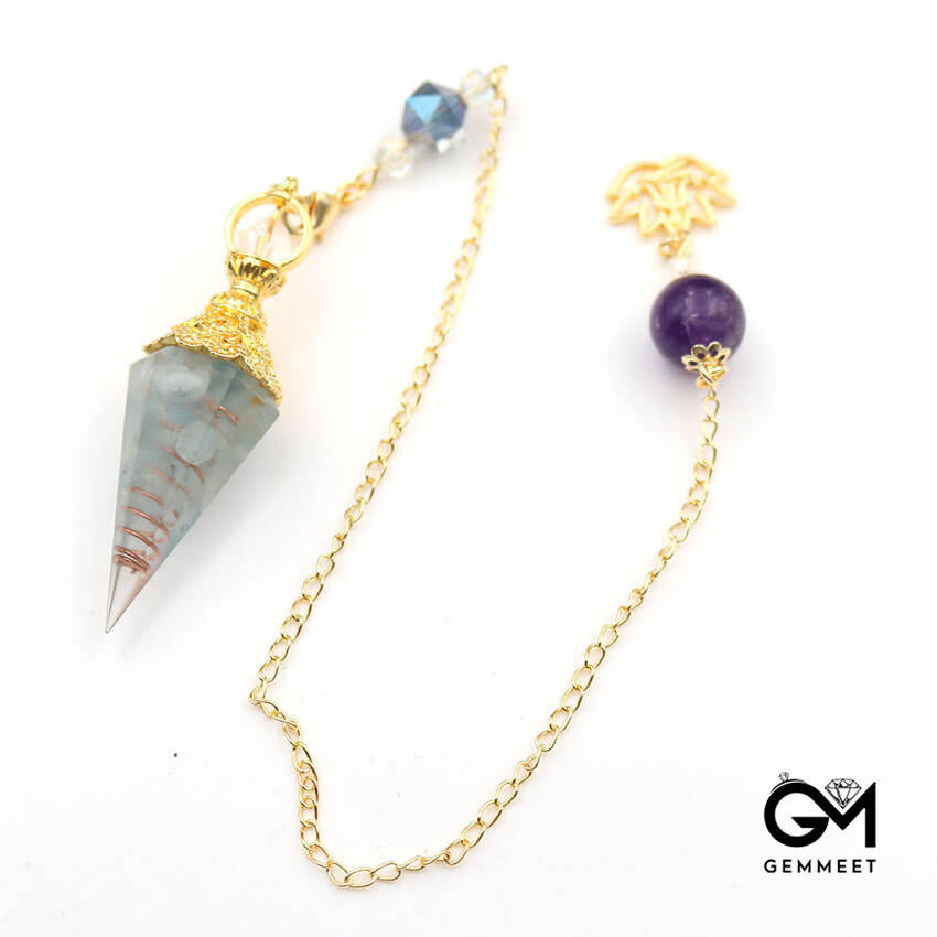 Aquamarine Gold-plated Hexagonal Pyramid Crystal Pendant