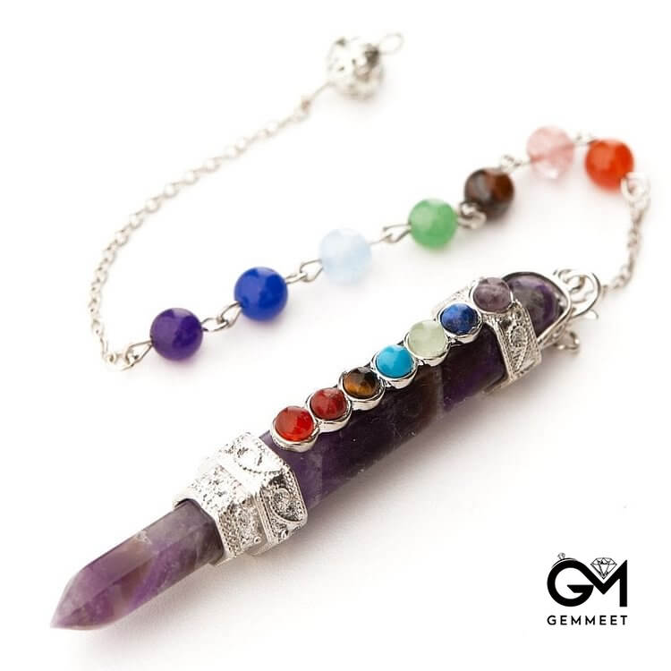 Chakra Crystal Hexagonal Column Pendulum