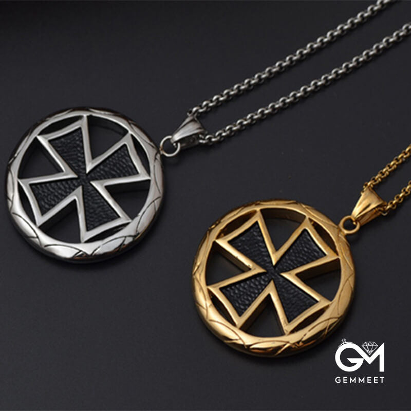 Round Brand Circle Cross Stainless Steel Necklace