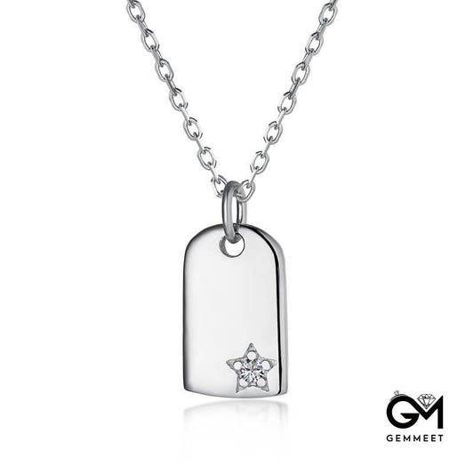 S925 Sterling Silver Smooth Five-pointed Star Rectangular Necklace