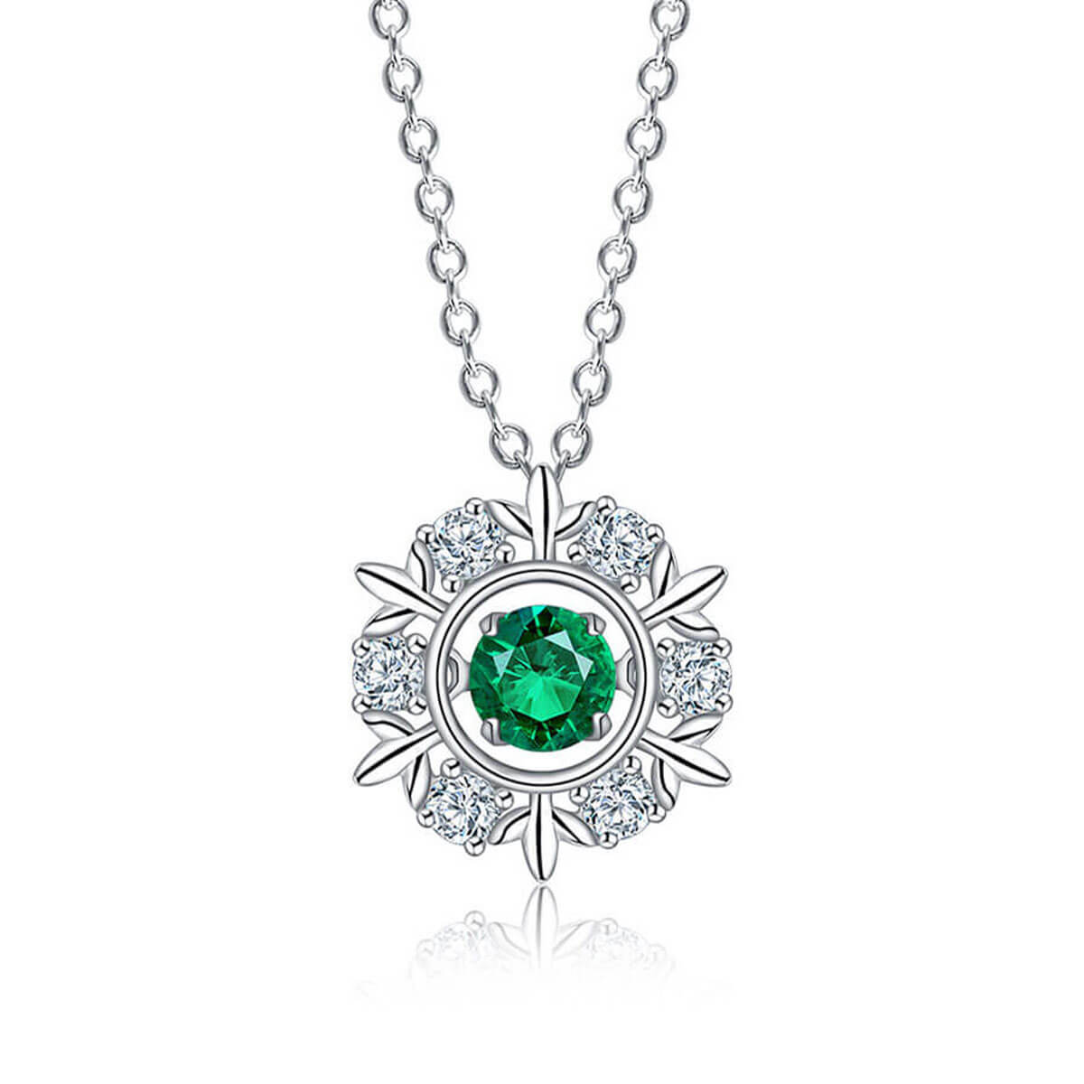 White Gold Snowflake Hollow Beating Emerald Chain