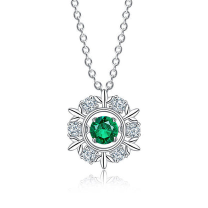 White Gold Snowflake Hollow Beating Emerald Chain