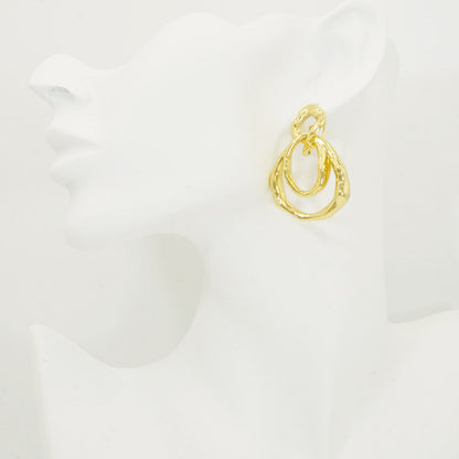 Textured Multi Circle Clip-On Gold Dangle Earrings