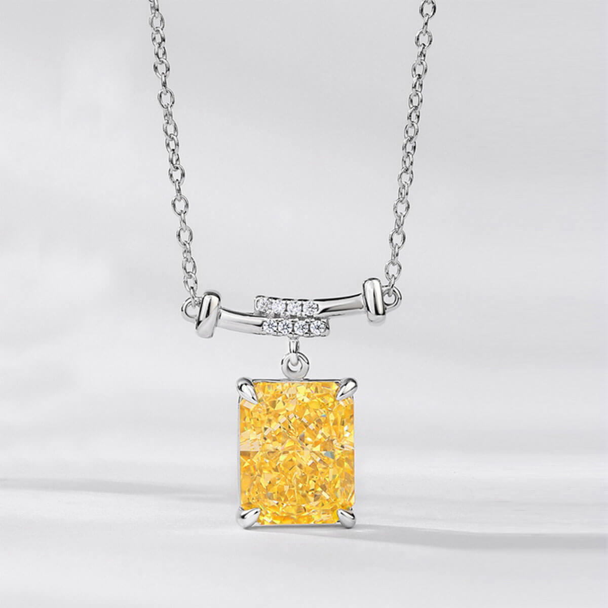 Prong Setting Rectangle Yellow Gem Charm Chain