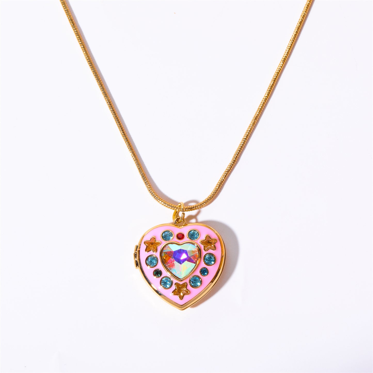 Cute Pink Heart Shape Star Totem Pendant Necklace