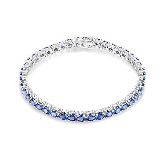 Sterling Silver Round Cut Blue Sapphire Tennis Bracelet