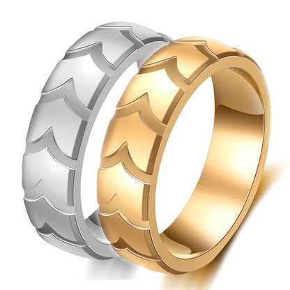 Couple Titanium Steel Rule Tire Pattern Ring