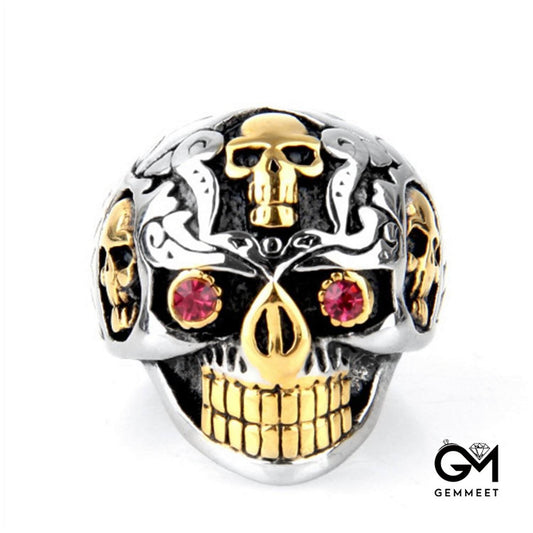 Motorcycle Wind Red Zircon Eye Skull Ring for Men