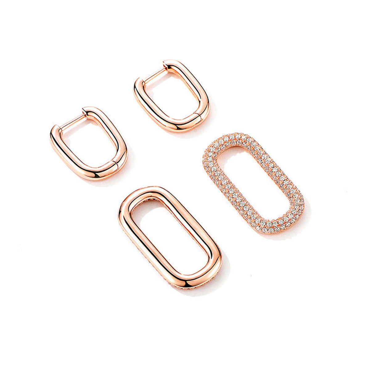 Rose Gold Hard Style Double U Shape Hoop Dangle Earrings