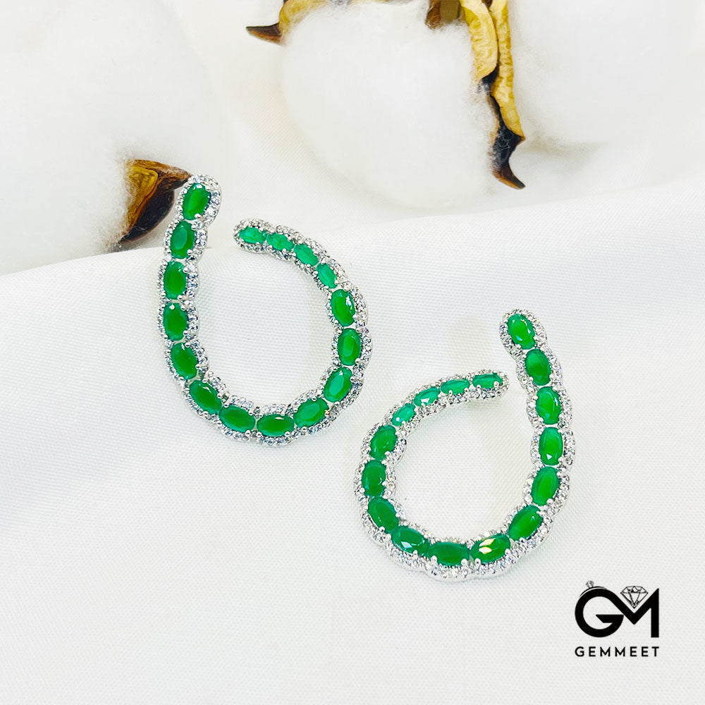 Horseshoe Setting Green Stones Earrings