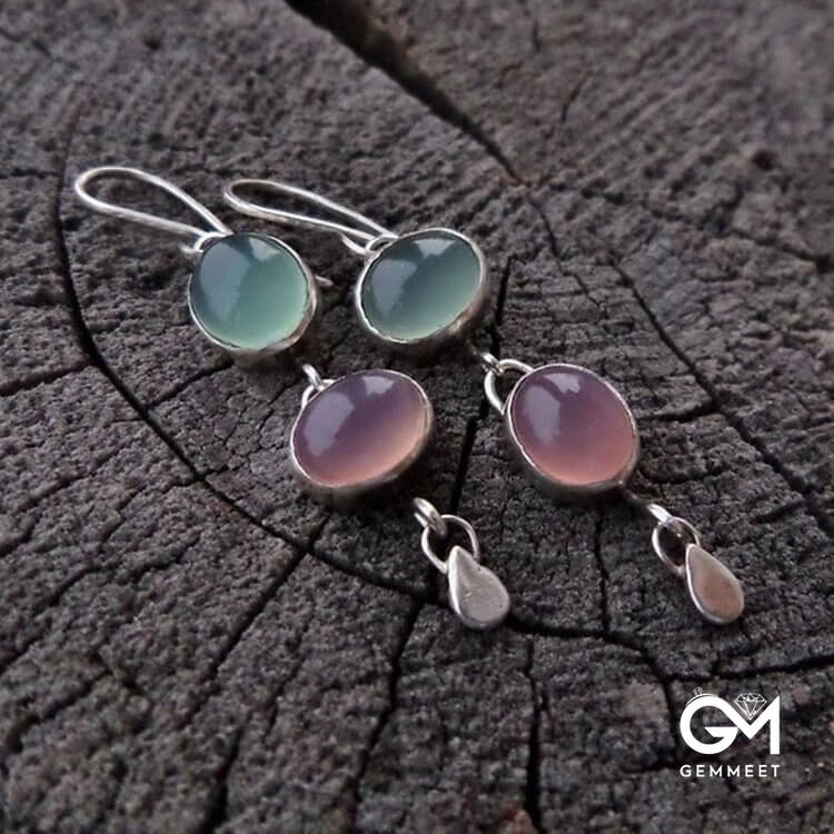 Pink And Green Cat's Eye Stone Witch Earrings