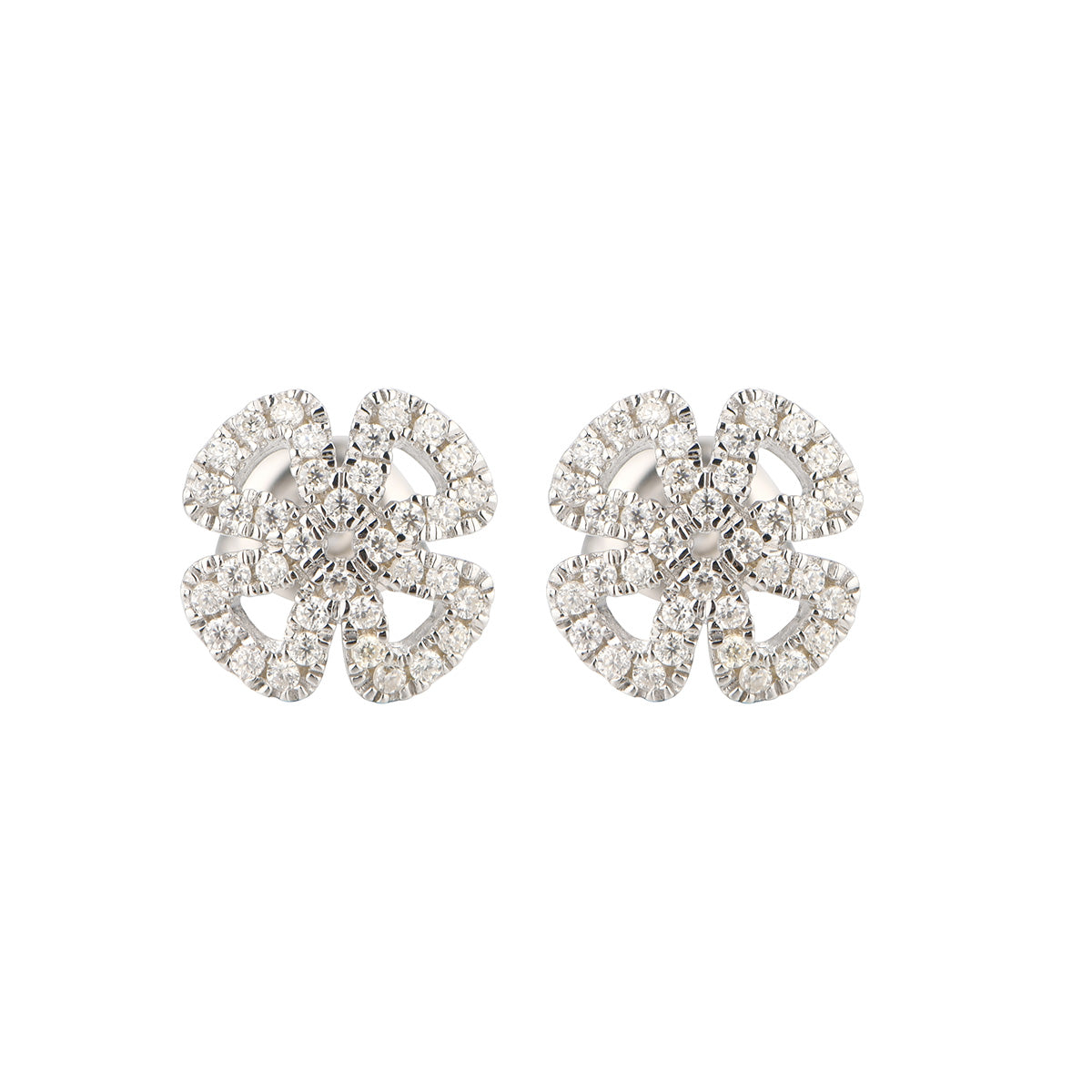 White Gold Hollow Four-leaf Clover Shape Full Stones Stud Earrings