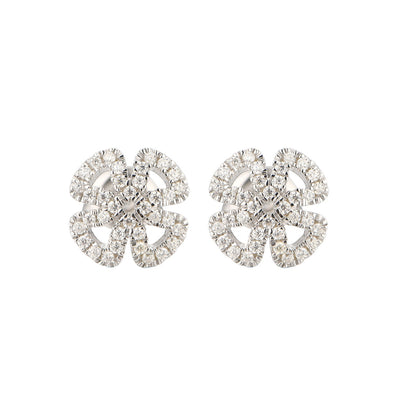 White Gold Hollow Four-leaf Clover Shape Full Stones Stud Earrings