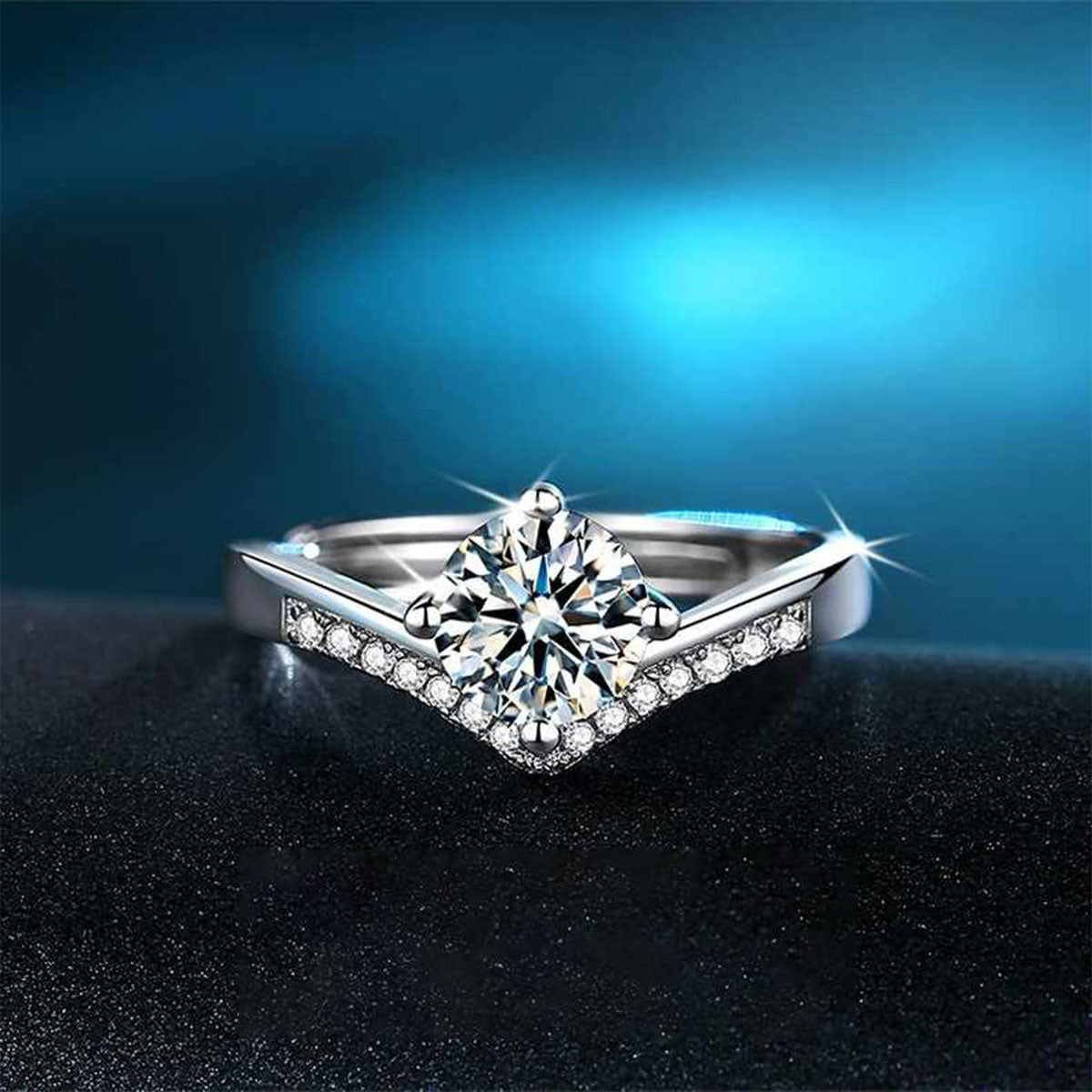 White Gold Crown Shape Adjustable Moissanite Ring