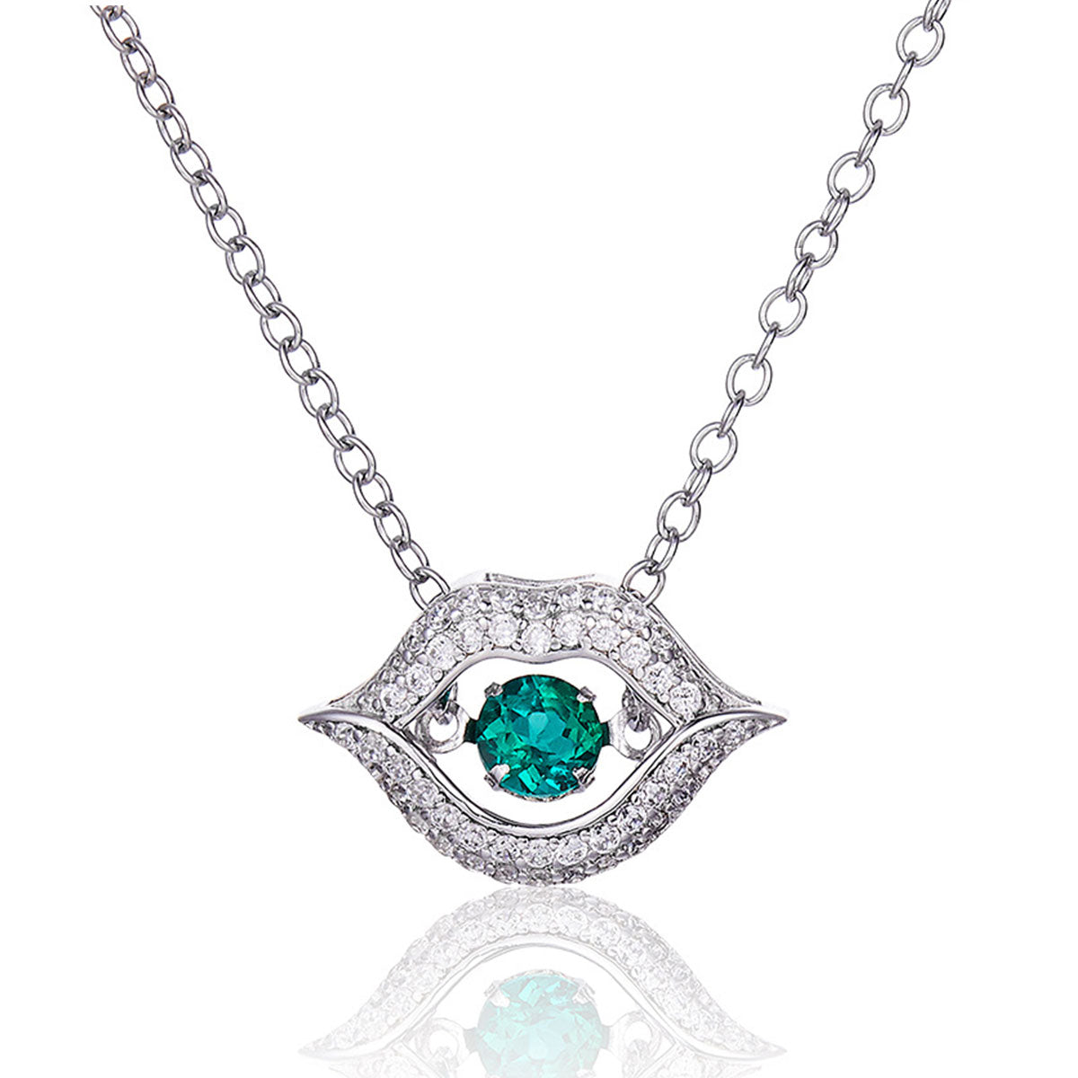 White Gold Lip Marks Emerald Beating Pendant Chain