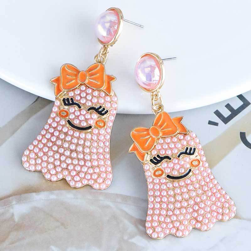 Halloween Funny Cute Bow Knot Ghost Bead Earrings