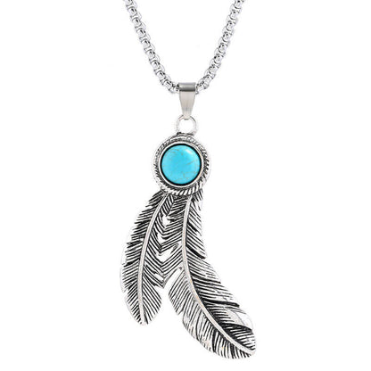 Turquoise Necklace Simple and Versatile Eagle Feather Pendant