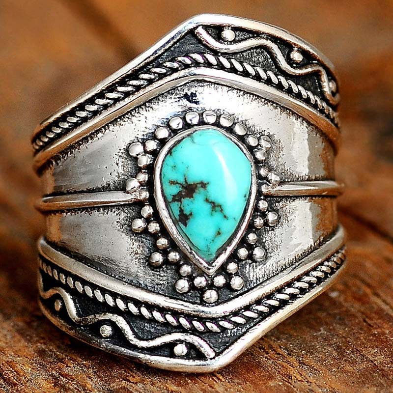 Boho Style Water Drop Turquoise Reki Ring