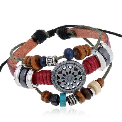 Retro Personality Cowhide Fashion Temperament All-match Beaded Leather Bracelet