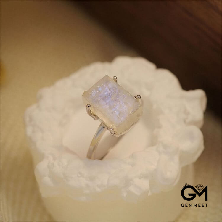 Thick Cut Moonstone Square Ring