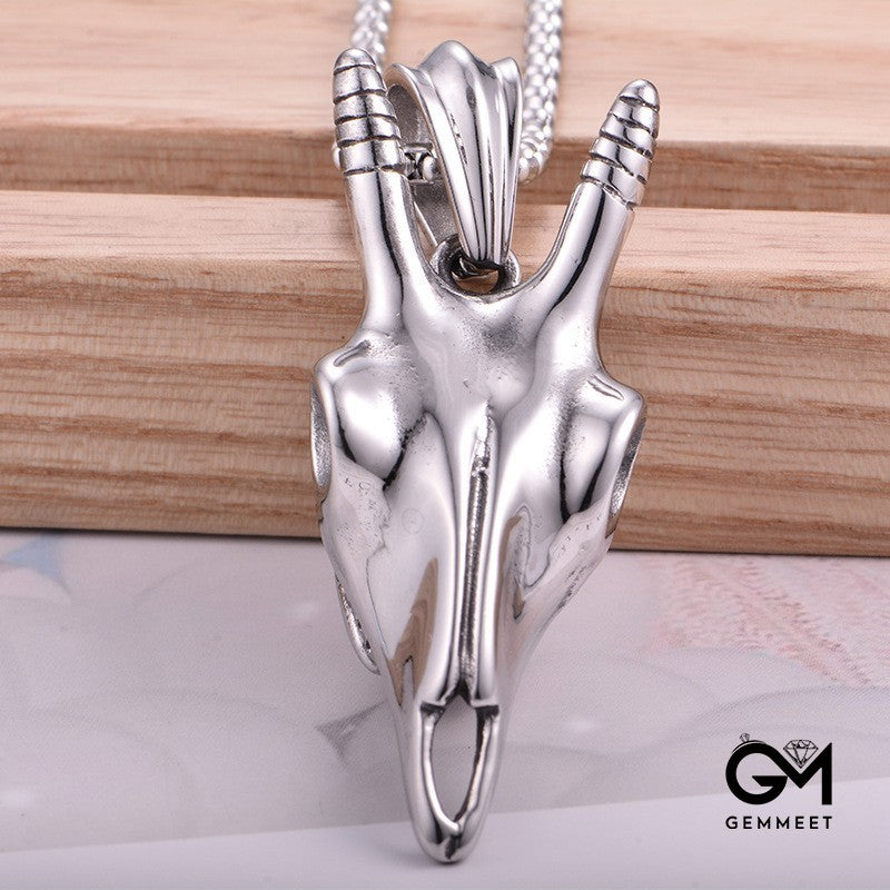 Simple Stainless Steel Horn Ox Head Pendant Necklace