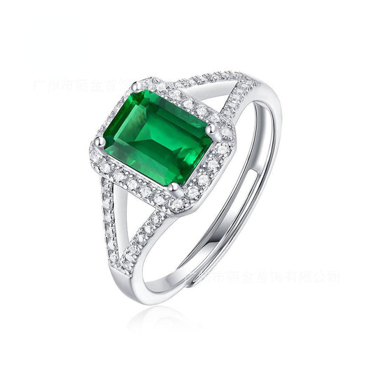 White Gold Halo Emerald Hollow Ring