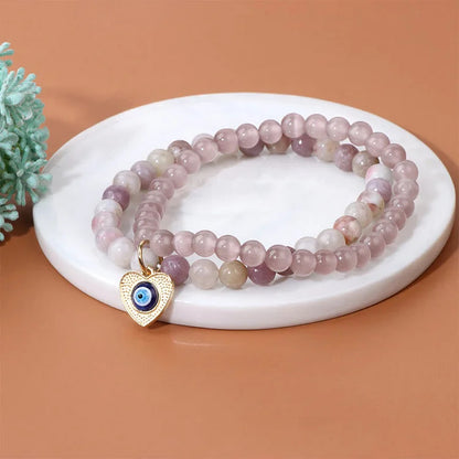 Cat's Eye Stone Evil Eye Pendant Double Layer Bracelet