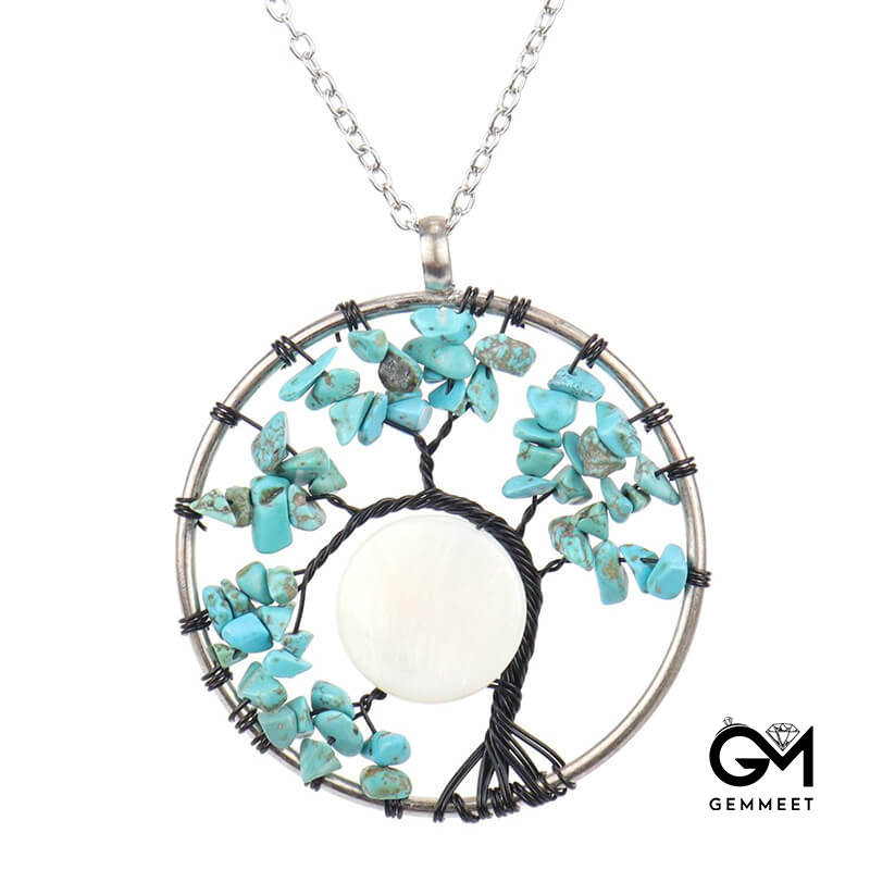 Shell Curved Crystal Tree of Life Necklace