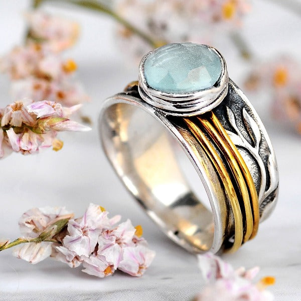 Boho Aquamarine Ring Inspired by Nature