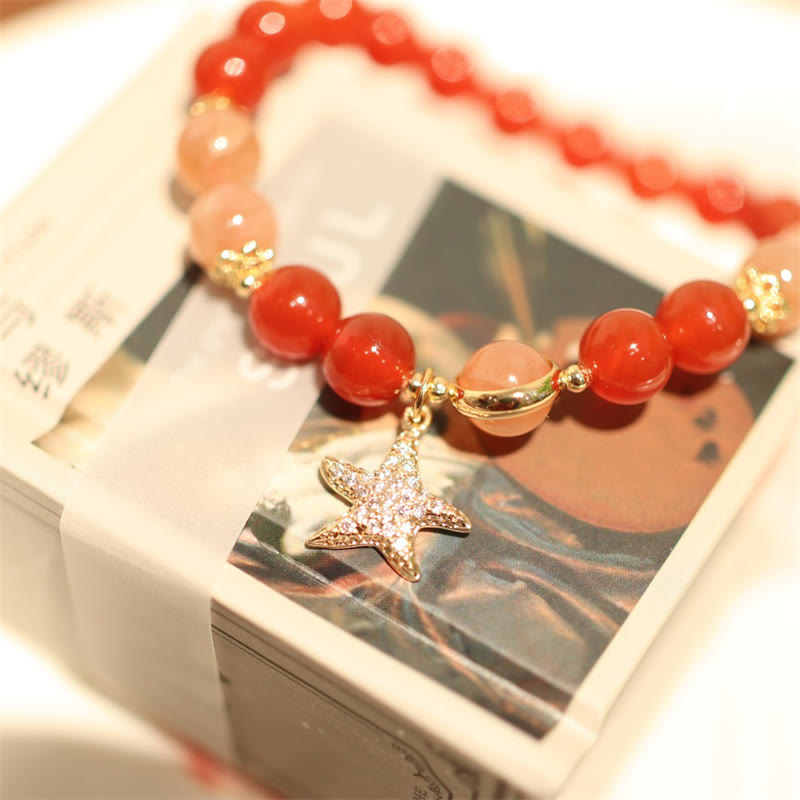 Peach Moonstone Red Agate Crystal Star Wealth Bracelet