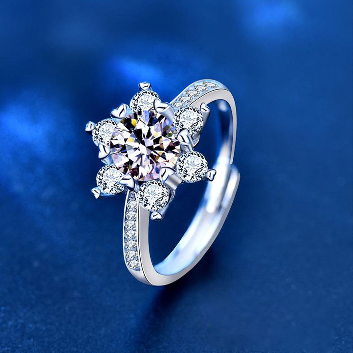 White Gold S925 Flower Shape Moissanite Ring